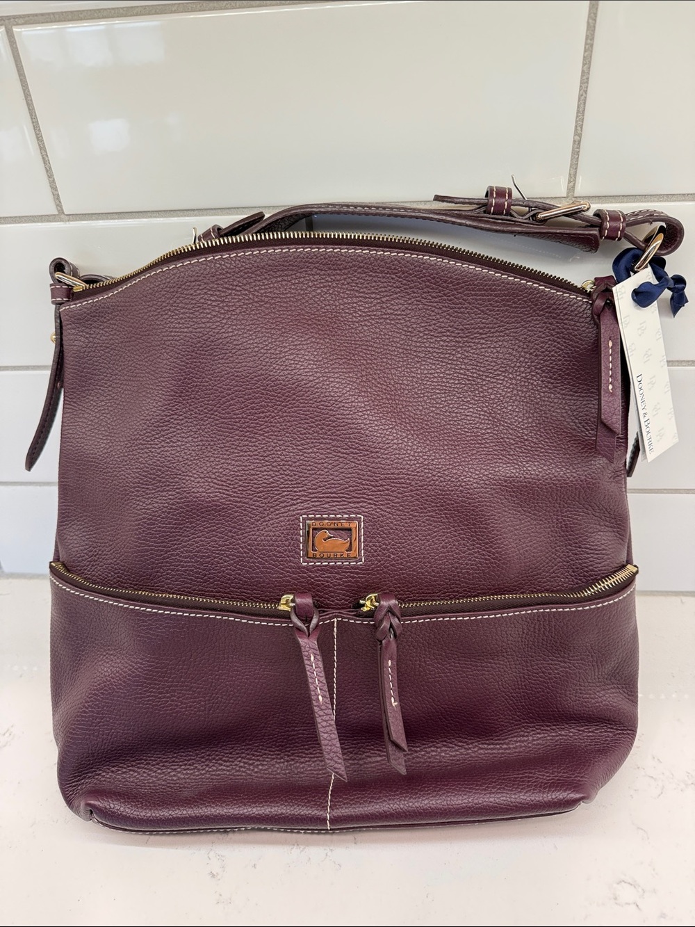 NWT Dooney & Bourke Women's Pebble Leather Shoulder Bag in Plum